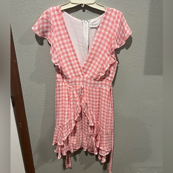 Lost + Wander Pink Checkered Dress EUC 100% Rayon Girly Dress - Picture 1 of 4